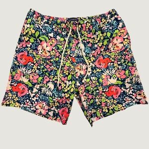 Crown & Ivy Mens Floral Swim Trunks Multicolor Elastic Waist Mesh Lined Size L